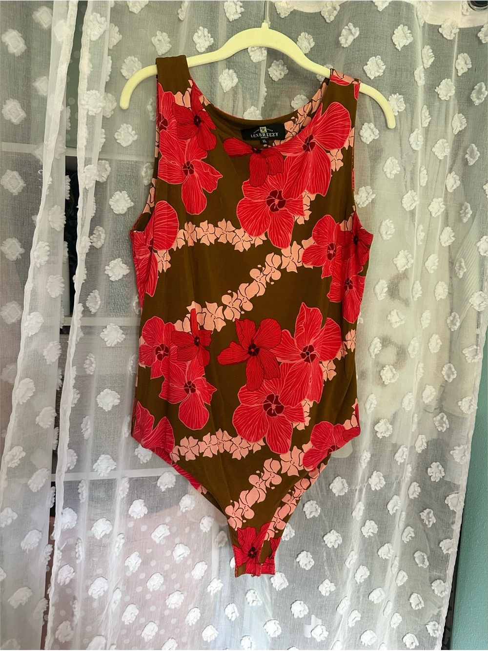 Lexbreezy Hawaii Bodysuit - Pua Kala Lei Mocha, Size XL
